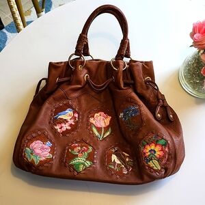 Isabella Fiore Embroidered Leather Handbag